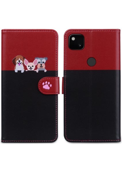 Google Pixel 4A Sevimli Hayvan Desenli Kart Yuvalı Cüzdan Kılıfı (Yurt Dışından)