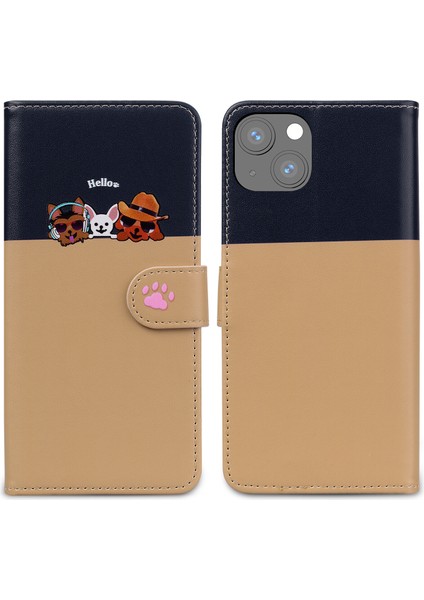 iPhone 13 Mini Sevimli Hayvan Desenli Kart Yuvalı Cüzdan Kılıfı (Yurt Dışından)