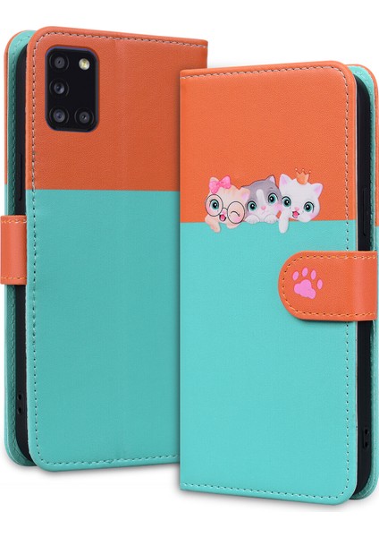 Samsung Galaxy A31 Sevimli Hayvan Desenli Kart Yuvalı Cüzdan Kılıfı (Yurt Dışından)