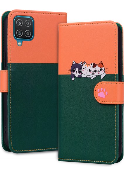 Samsung Galaxy A12 Sevimli Hayvan Desenli Kart Yuvalı Cüzdan Kılıfı (Yurt Dışından)