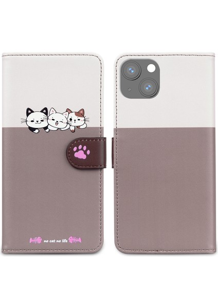 iPhone 13 Mini Sevimli Hayvan Desenli Kart Yuvalı Cüzdan Kılıfı (Yurt Dışından)