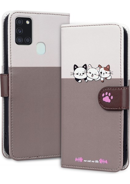 Samsung Galaxy A21S Sevimli Hayvan Desenli Kart Yuvalı Cüzdan Kılıfı (Yurt Dışından)