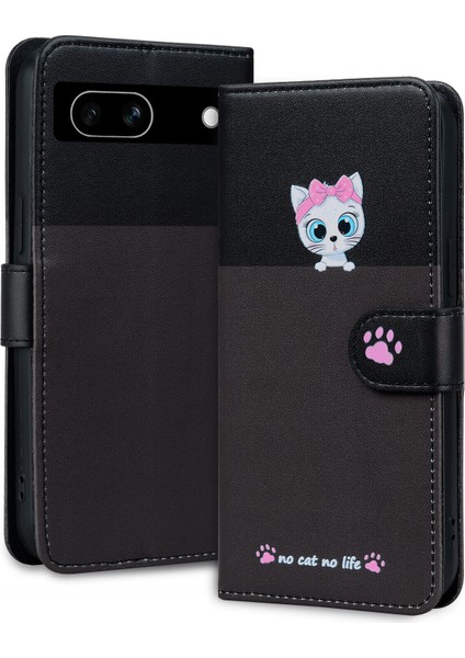 Google Pixel 7A Sevimli Hayvan Desenli Kart Yuvalı Cüzdan Kılıfı (Yurt Dışından)