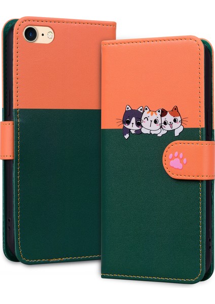 iPhone 7/8/se Sevimli Hayvan Desenli Kart Yuvalı Cüzdan Kılıfı (Yurt Dışından)