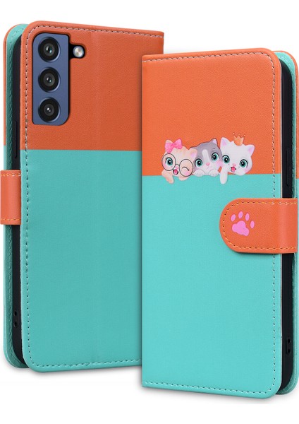 Samsung Galaxy S21 Fe Sevimli Hayvan Desenli Kart Yuvalı Cüzdan Kılıfı (Yurt Dışından)