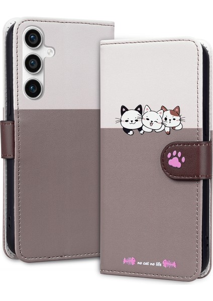 Samsung Galaxy S23 Fe Sevimli Hayvan Desenli Kart Yuvalı Cüzdan Kılıfı (Yurt Dışından)