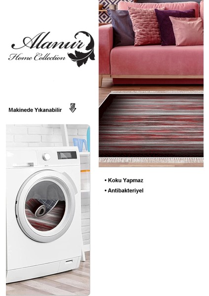 Dijital Salon Halısı Star Pamuk Kaymaz Taban Saçaklı Modern Sharona Siyah Bordo modelleri