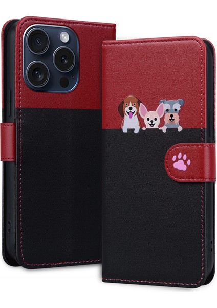 iPhone 15 Pro Max Sevimli Hayvan Desenli Kart Yuvalı Cüzdan Kılıfı (Yurt Dışından)