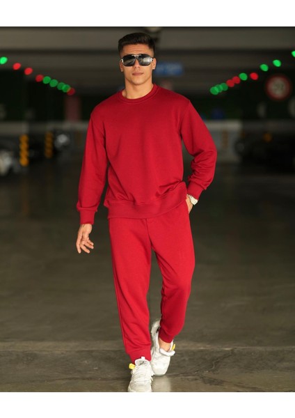 Özel Tasarım Baskısız Düz Renk %100 Pamuk 3 Iplik Şardonlu Tam Kışlık Dış Mekan Şık Erkek Eşofman Takımı