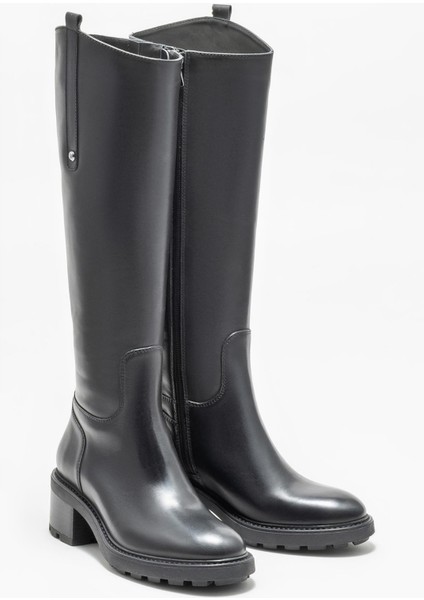 Siyah Deri Kadın Topuklu Çizme fiyatları