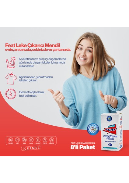Leke Çıkarıcı Mendil 8'li 2 Kutu (16 Adet Mendil) + Feat Leke Çıkarıcı Sprey 50 ml