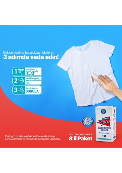Leke Çıkarıcı Mendil 8'li 2 Kutu (16 Adet Mendil) + Feat Leke Çıkarıcı Sprey 50 ml