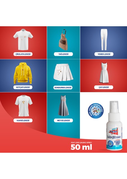 Leke Çıkarıcı Mendil 8'li 2 Kutu (16 Adet Mendil) + Feat Leke Çıkarıcı Sprey 50 ml