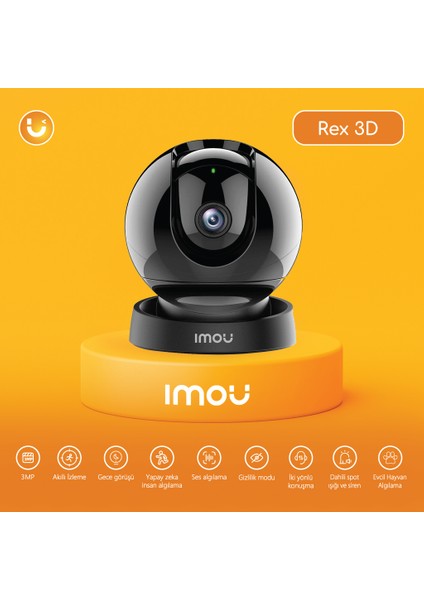 Rex 3D Iç Ortam Wi-Fi PT Kamera 3 MP - Evcil Hayvan Algılama-Gece GÖRÜŞ-360° Hareket-Hareket ve Insan Algılama-İki Yönlü Konuşma-SD KART-ONVIF-(IPC-GS2DP-3K0W)