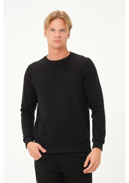 Erkek Uzun Kollu Bisiklet-Sıfır Regular Fit Selanik Siyah Sweatshirt