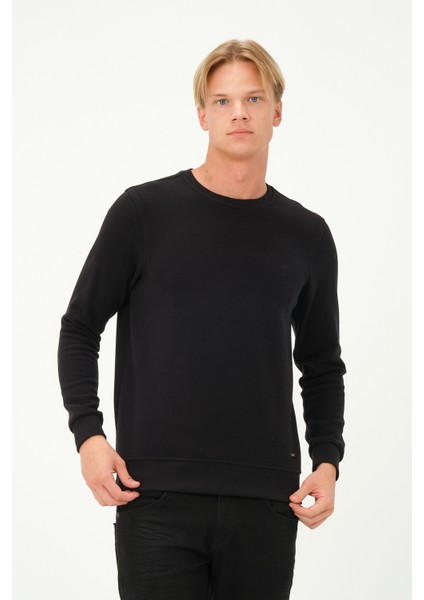 Erkek Uzun Kollu Bisiklet-Sıfır Regular Fit Selanik Siyah Sweatshirt