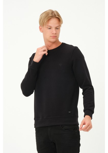 Erkek Uzun Kollu Bisiklet-Sıfır Regular Fit Selanik Siyah Sweatshirt