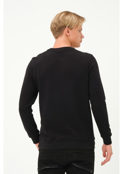 Erkek Uzun Kollu Bisiklet-Sıfır Regular Fit Selanik Siyah Sweatshirt