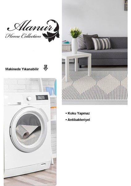 Dijital Salon Halısı Trend Keçe Kaymaz Taban Iskandinav Kay Lacivert