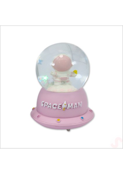 Uçuşan Yıldızlı,7,5cm x 4,5cm LED Işıklı Astronot Küre - Pembe