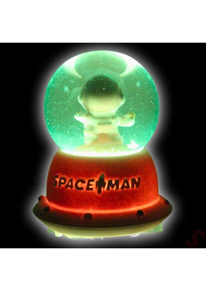 Uçuşan Yıldızlı,7,5cm x 4,5cm LED Işıklı Astronot Küre - Pembe
