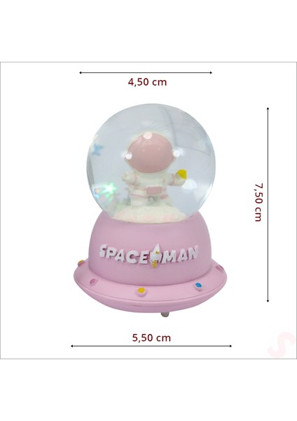 Uçuşan Yıldızlı,7,5cm x 4,5cm LED Işıklı Astronot Küre - Pembe