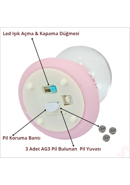 Uçuşan Yıldızlı,7,5cm x 4,5cm LED Işıklı Astronot Küre - Pembe