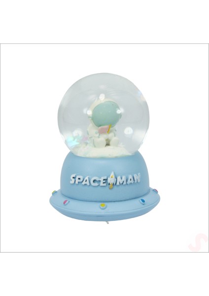 Uçuşan Yıldızlı,7,5cm x 4,5cm LED Işıklı Astronot Küre - Mavi