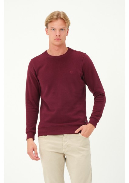Erkek Uzun Kollu Bisiklet-Sıfır Regular Fit Selanik Bordo Sweatshirt