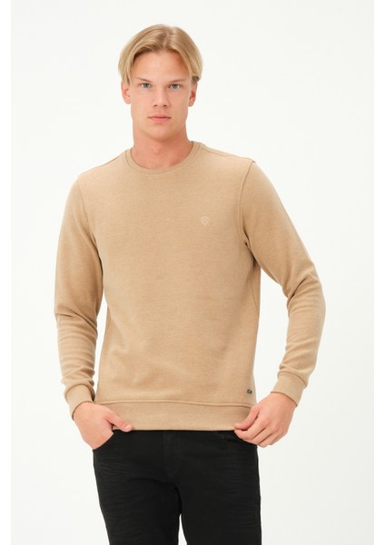 Erkek Uzun Kollu Bisiklet-Sıfır Regular Fit Selanik Bej Sweatshirt