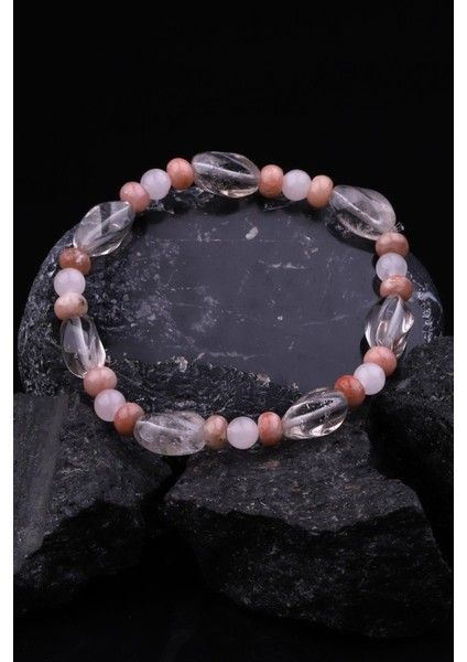 Kristal Kuvars - Jade - Pembe Kuvars Doğal Taş Tasarım Bileklik