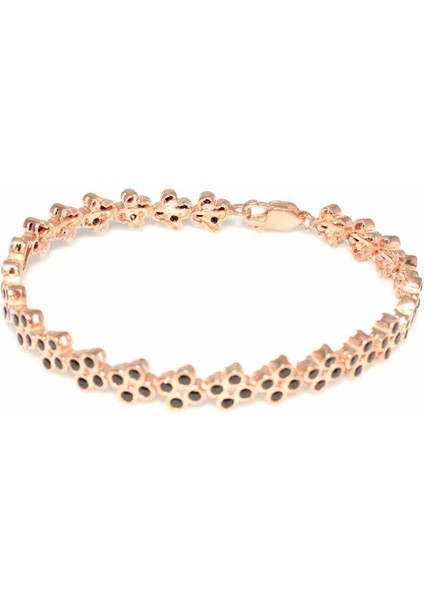 925 Ayar Gümüş Su Yolu Bilezik Pembe - Siyah Taş