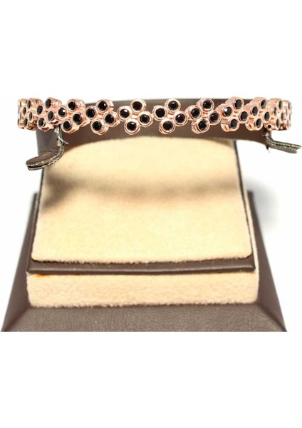 925 Ayar Gümüş Su Yolu Bilezik Pembe - Siyah Taş modelleri