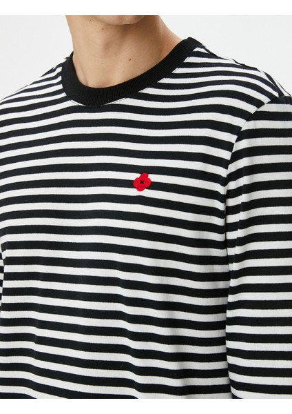 Bisiklet Yaka Sweatshirt Çiçek Nakışlı Pamuklu indirimleri