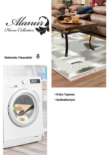 Dijital Salon Halısı Yıldız Deri Kaymaz Taban Saçaklı Modern Cleo Krem modelleri