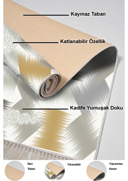 Dijital Salon Halısı Yıldız Deri Kaymaz Taban Saçaklı Modern Cleo Krem indirimleri