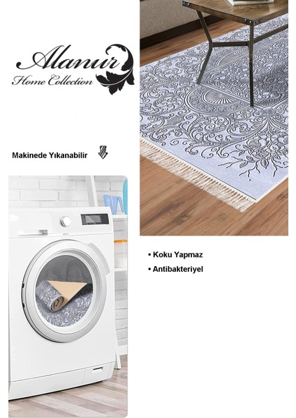 Dijital Salon Halısı Yıldız Deri Kaymaz Taban Saçaklı Modern Katrina Mavi modelleri