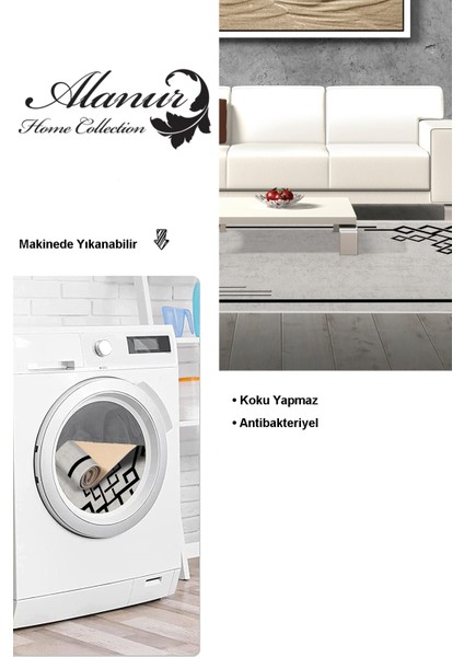 Dijital Salon Halısı Yıldız Deri Kaymaz Taban Saçaklı Modern Agnese Gri Siyah modelleri