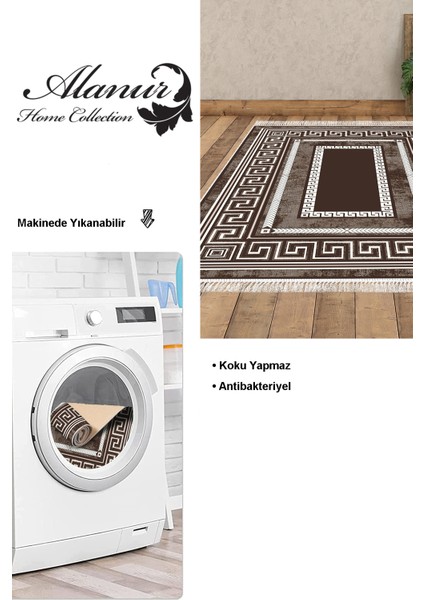 Dijital Salon Halısı Yıldız Deri Kaymaz Taban Saçaklı Modern Carmel Kahve modelleri