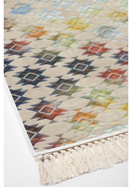 Dijital Salon Halısı Yıldız Deri Kaymaz Taban Saçaklı Modern Cyan Renkli fırsatları