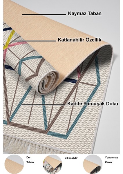 Dijital Salon Halısı Yıldız Deri Kaymaz Taban Saçaklı Modern Bay Renkli indirimleri