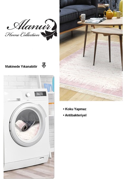 Dijital Salon Halısı Star Pamuk Kaymaz Taban Saçaklı Modern Evelina Pudra modelleri