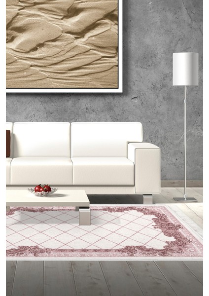 Dijital Salon Halısı Yıldız Deri Kaymaz Taban Saçaklı Modern Laoise Pudra