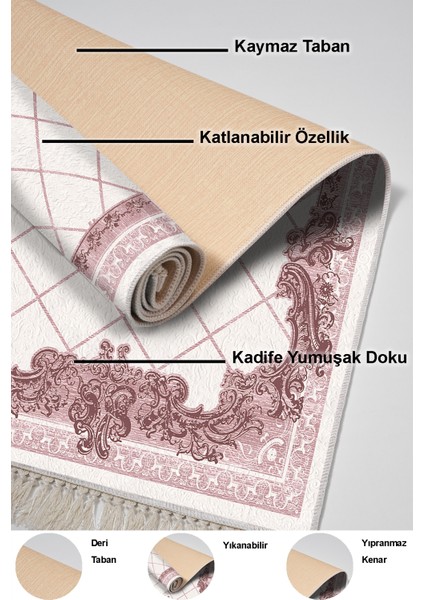 Dijital Salon Halısı Yıldız Deri Kaymaz Taban Saçaklı Modern Laoise Pudra