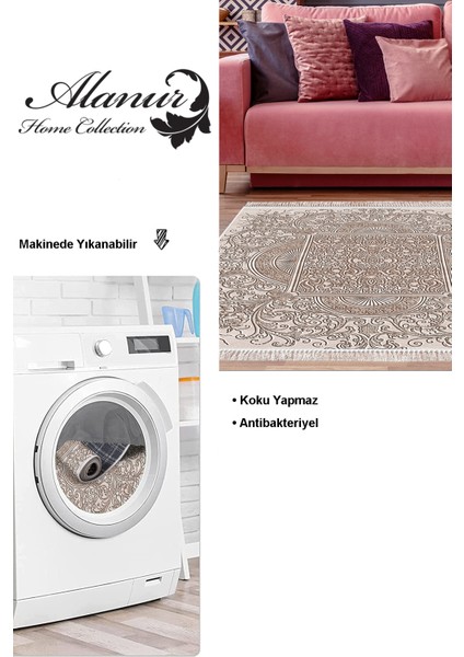 Dijital Salon Halısı Star Pamuk Kaymaz Taban Saçaklı Modern Katrina Kahve modelleri