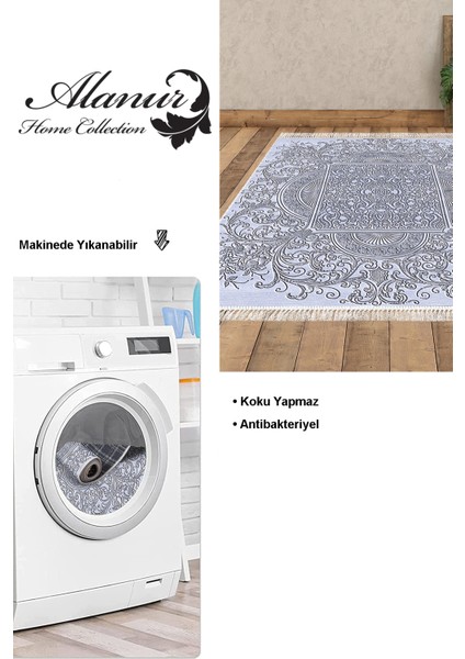 Dijital Salon Halısı Star Pamuk Kaymaz Taban Saçaklı Modern Katrina Mavi modelleri