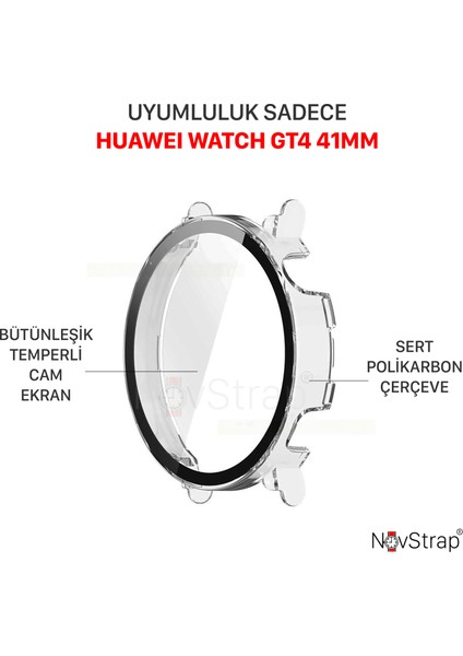 Novstrap Huawei Watch Gt4 41MM ile Uyumlu Ekran Koruyucu Cam ve Kasa Koruyucu Kılıf Sert Pc