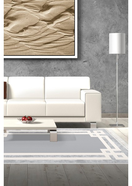 Dijital Salon Halısı Star Pamuk Kaymaz Taban Saçaklı Modern Landon Gri