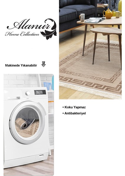 Dijital Salon Halısı Star Pamuk Kaymaz Taban Saçaklı Modern Dorothea Bej