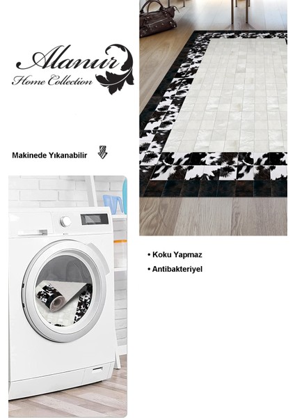 Dijital Salon Halısı Trend Keçe Kaymaz Taban Modern Mallow Siyah